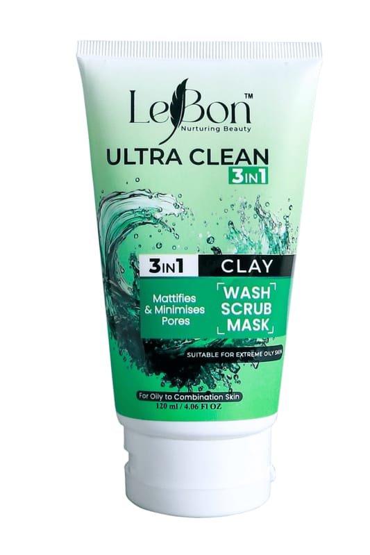 Lebon Ultra Clean 3-in-1 Clay Wash, Scrub & Mask – 120ml